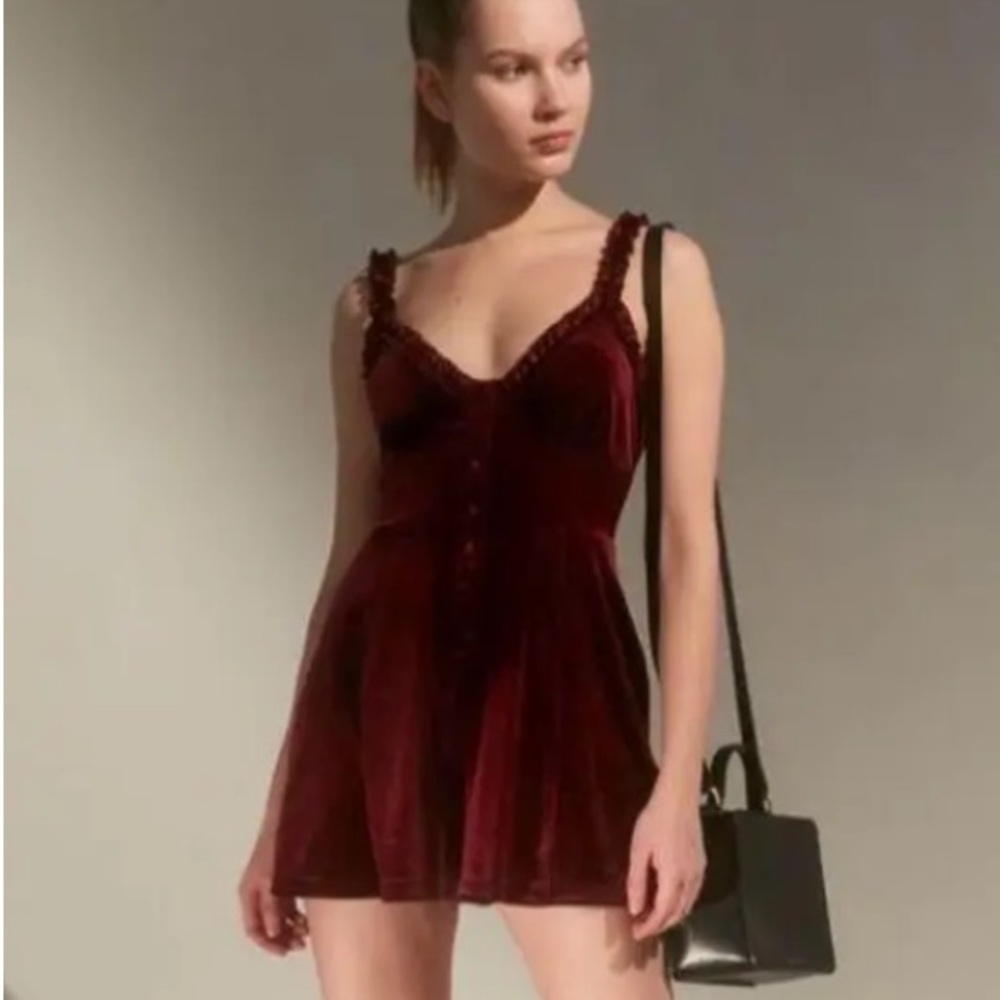 Velvet Red Button Up Romper